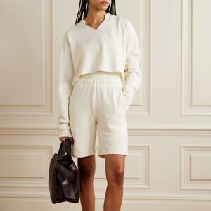 NWT Eterne Terry Boyfriend Cotton Shorts Cream Womens Sz S 8” Inseam Pockets